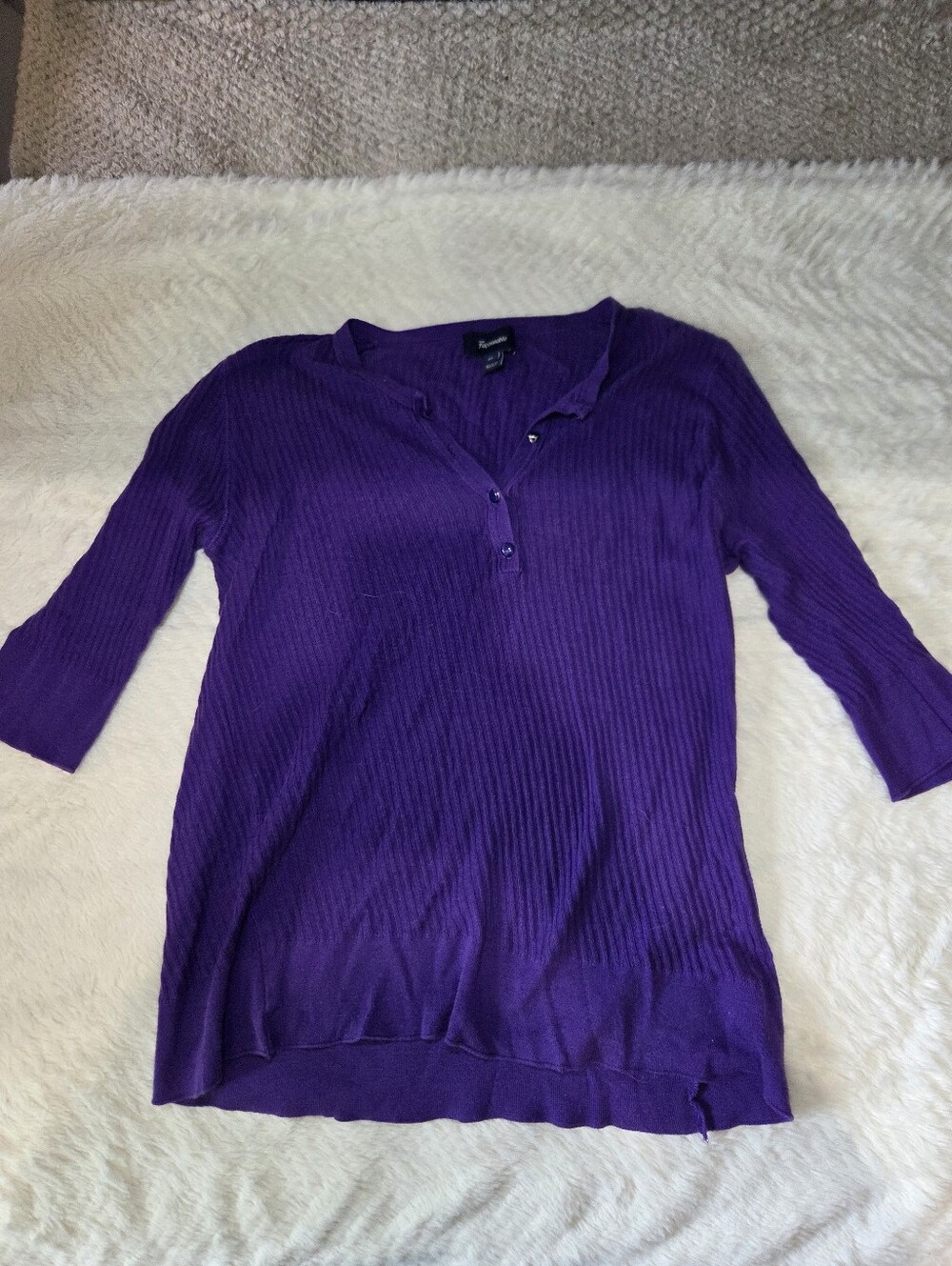 Faconnable Purple Ribbed Henley Long Sleeve Top